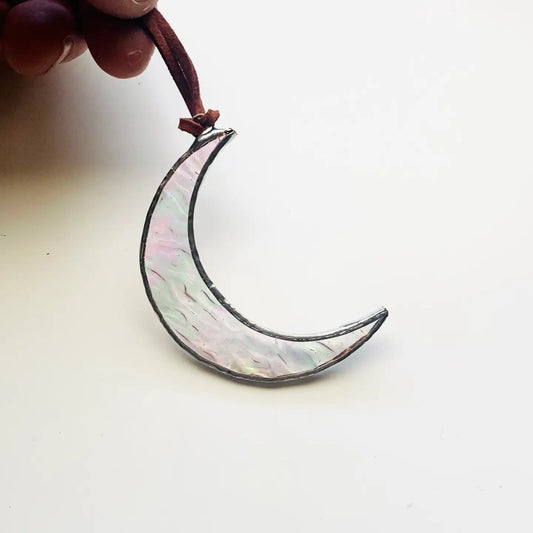Crescent Moon Iridescent Stained Glass Ornament
