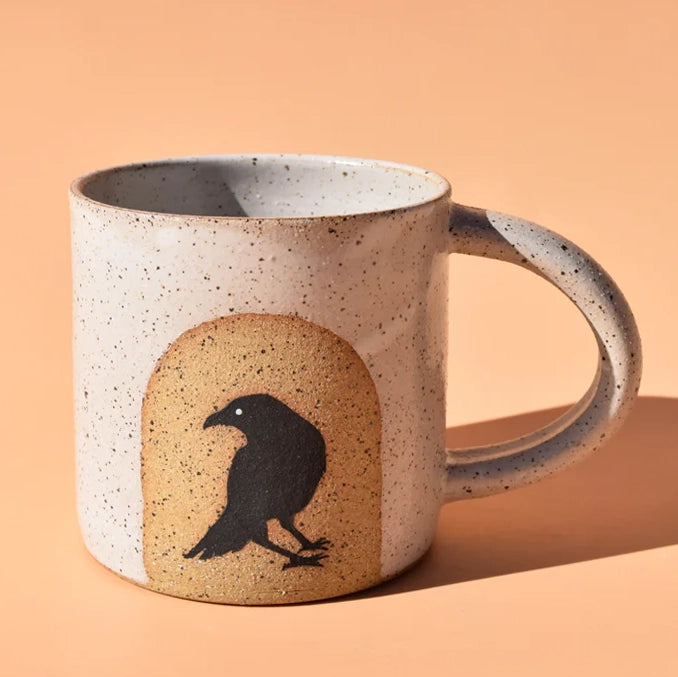 Crow White Wheel Thrown 16 Oz Mug