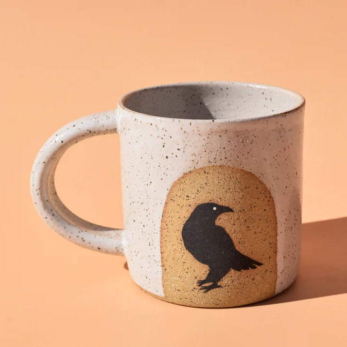 Crow White Wheel Thrown 16 Oz Mug
