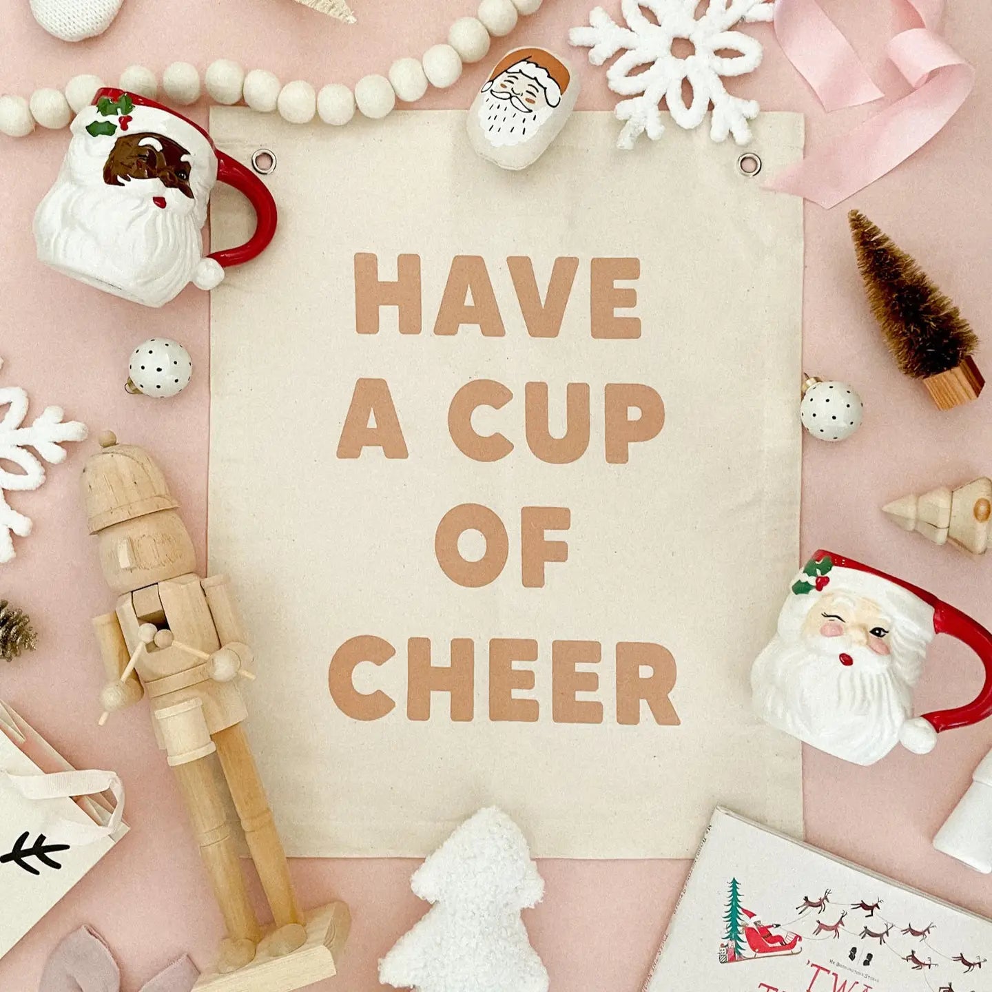 Cup of Cheer Screen Printed Holiday Canvas Banner