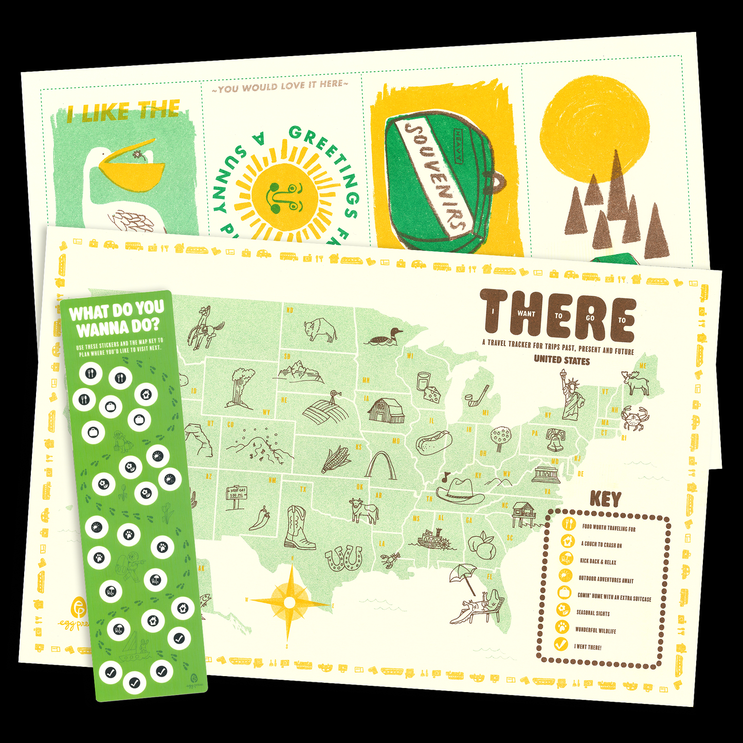 United States Road Trip Travel Map & Postcards (Set of 6)