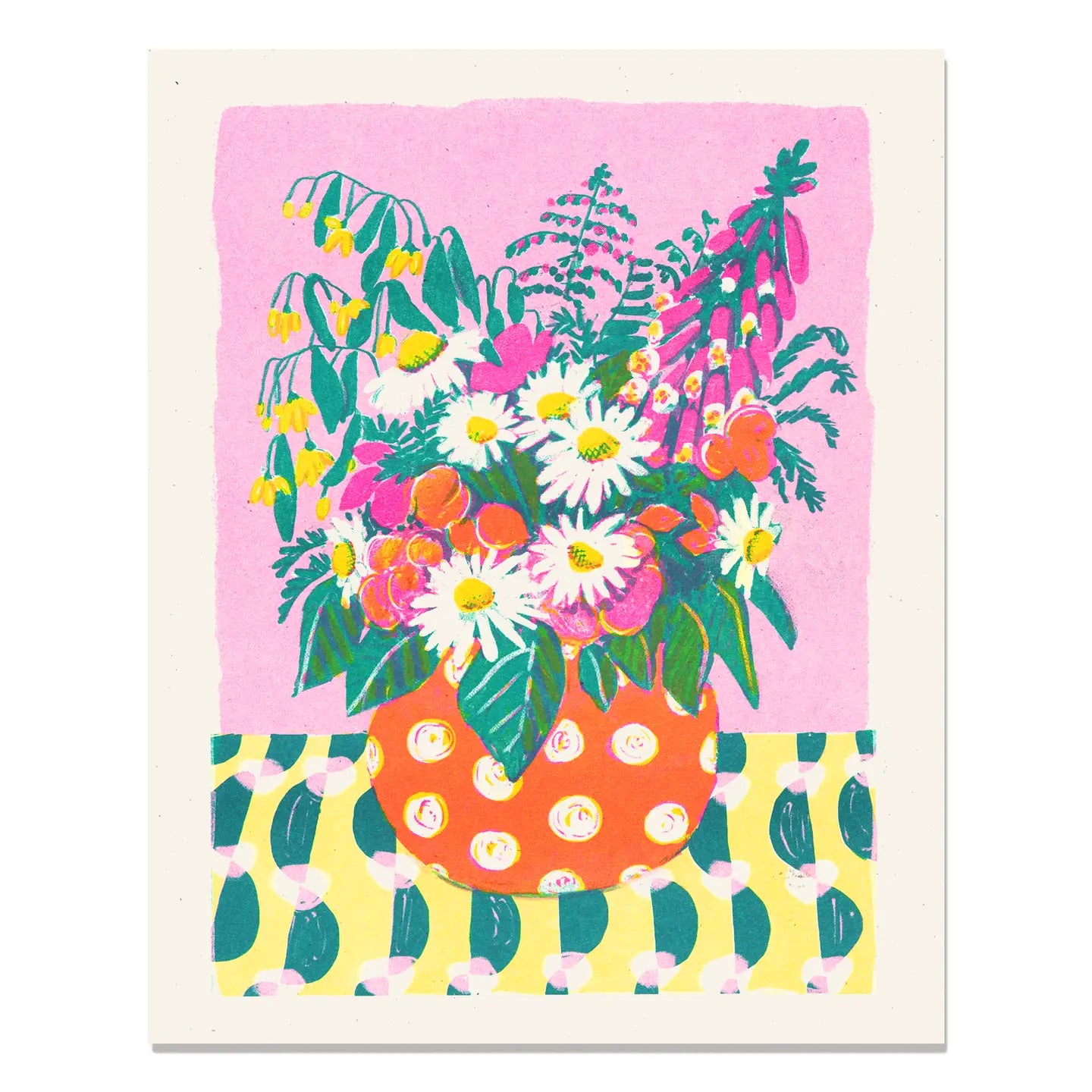 Daisies & Dots Risograph 8" x 10" Print