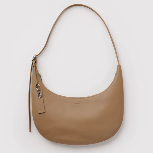 Medium Recycled Leather Flat Crescent Bag