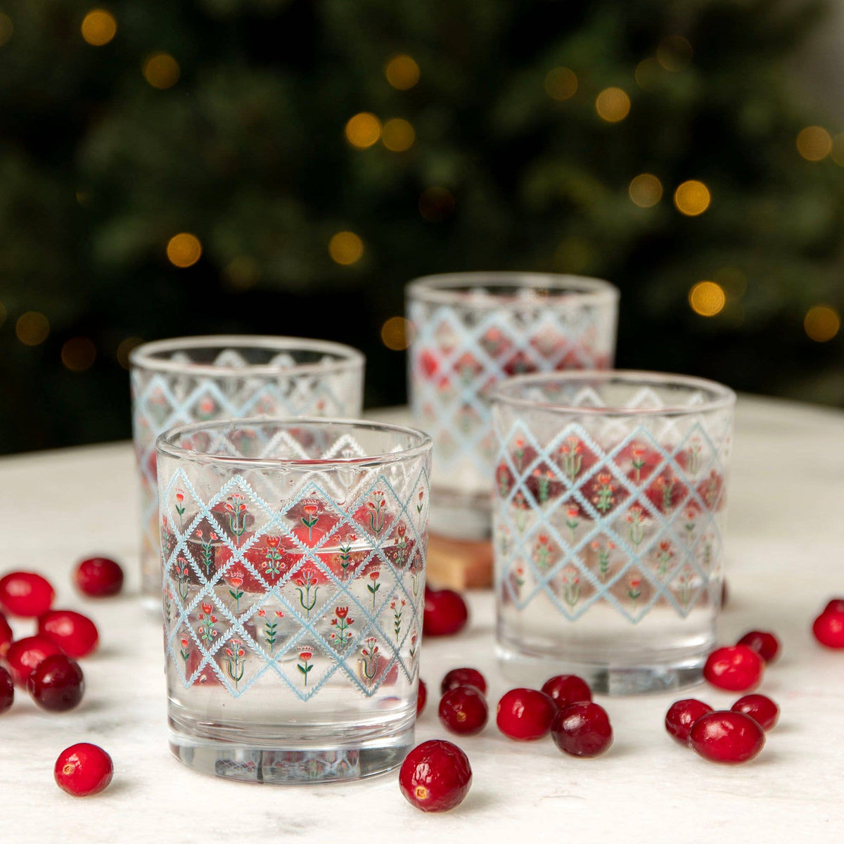 Scandinavian Folk Floral Diamond Short 7.5 Oz Juice Glass