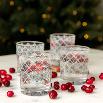 Scandinavian Folk Floral Diamond Short 7.5 Oz Juice Glass