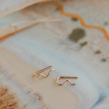 Tiny Wave Ear Climbers 14k Gold Earrings