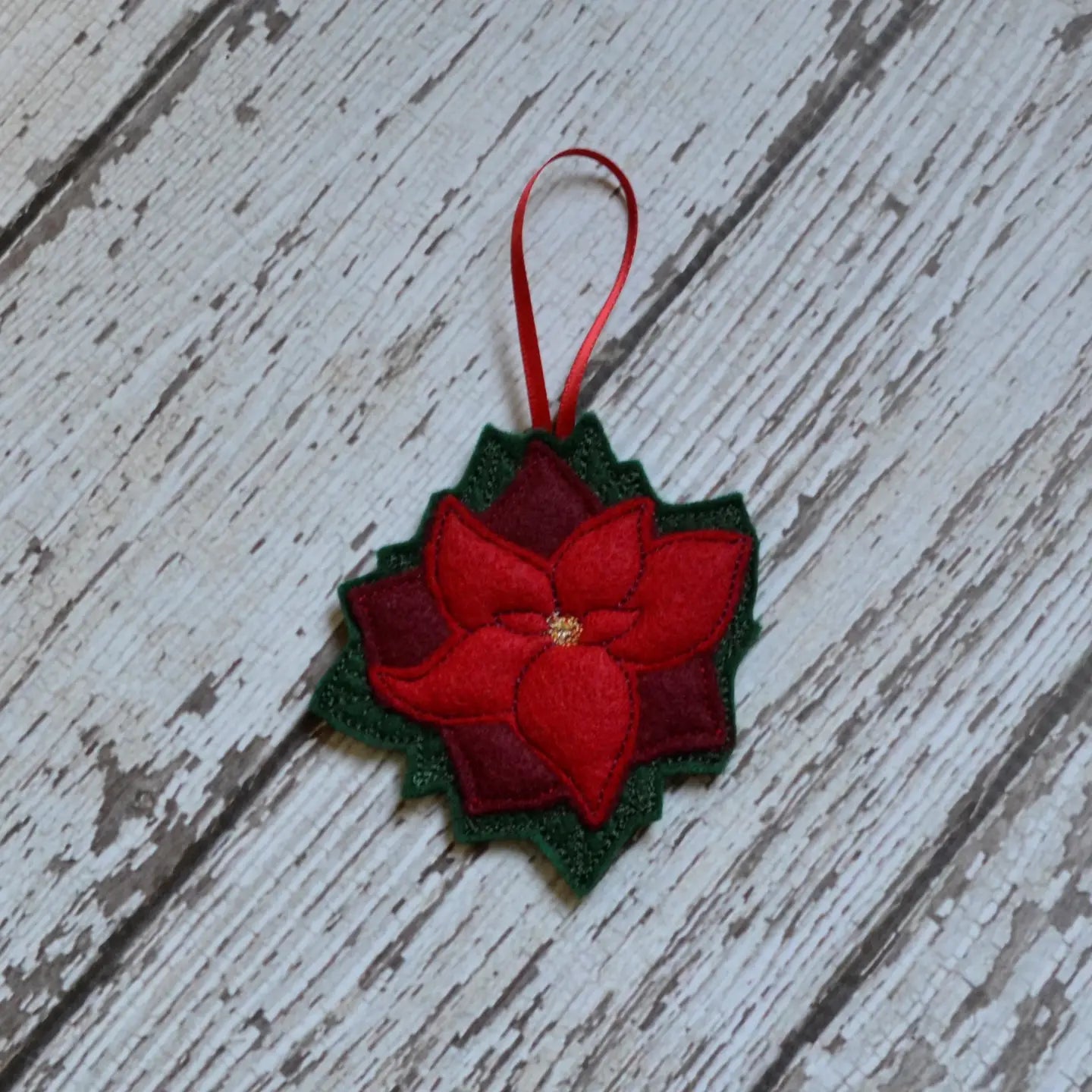 Winter Poinsettia Embroidered Ornament