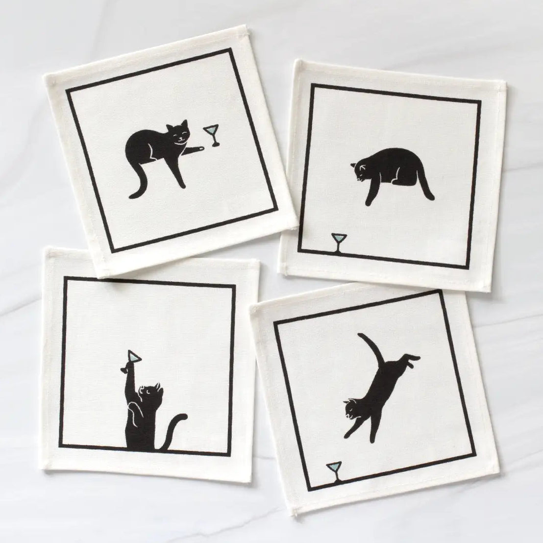 Black Cats & Martinis Screen Printed Cocktail Napkins (Set of 4)