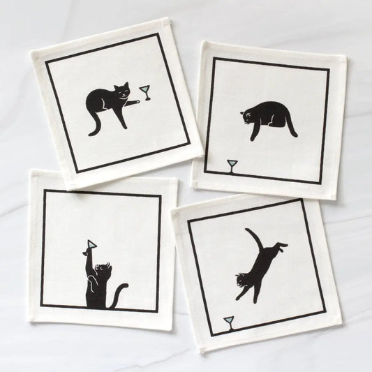 Black Cats & Martinis Screen Printed Cocktail Napkins (Set of 4)
