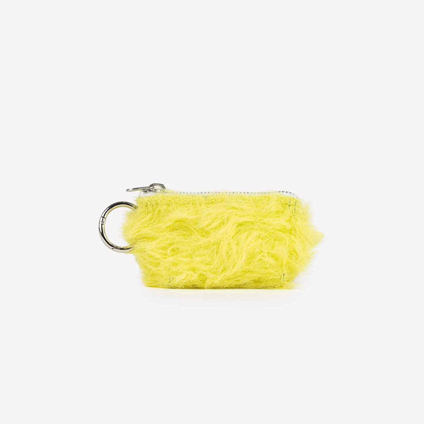 Yellow textured pouch with a keyring on a white background