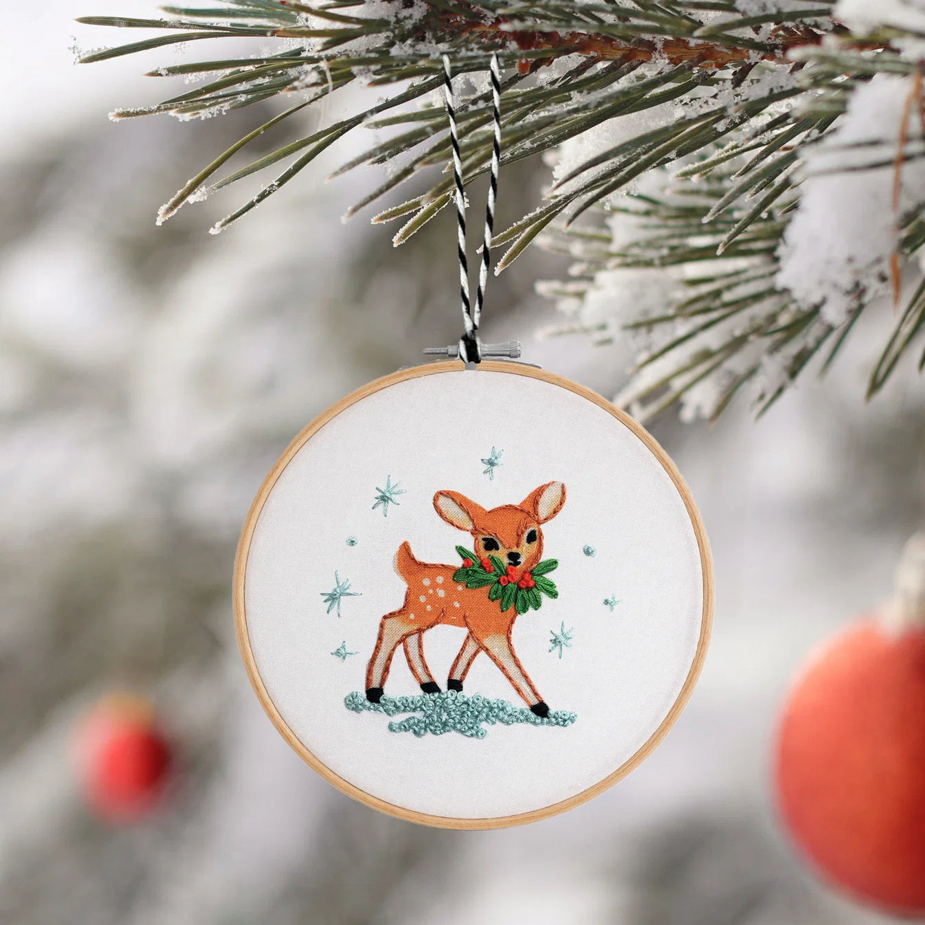 Festive Fawn House DIY Ornament Embroidery Kit