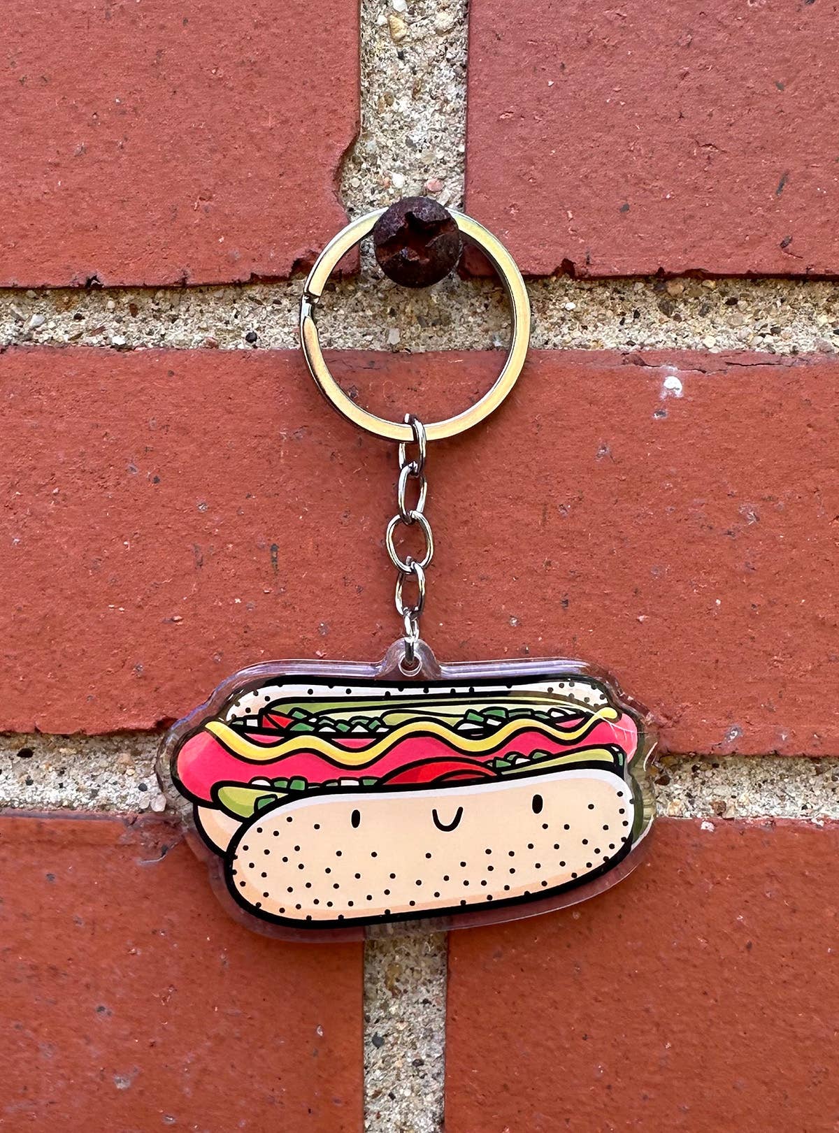 Chicago Style Hot Dog Smiley Face Keychain