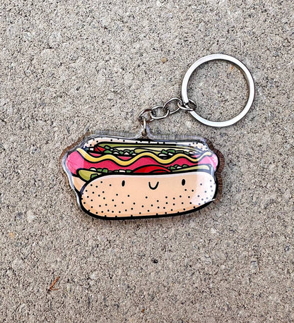 Chicago Style Hot Dog Smiley Face Keychain