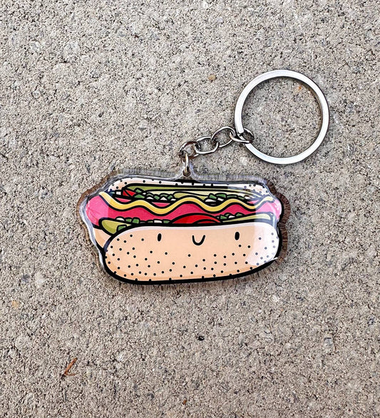 Chicago Style Hot Dog Smiley Face Keychain