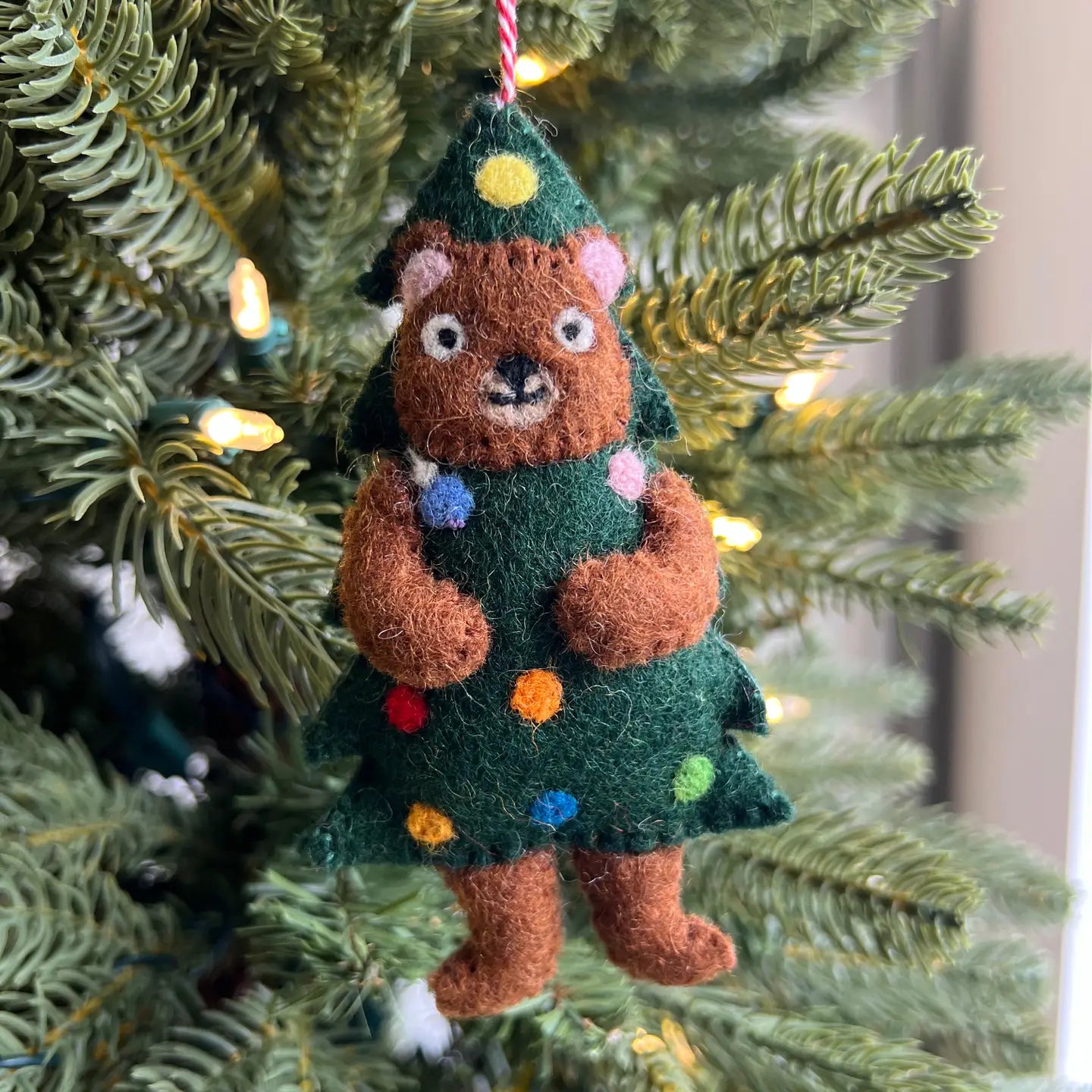 Bear in Christmas Tree Knit Wool Ornament