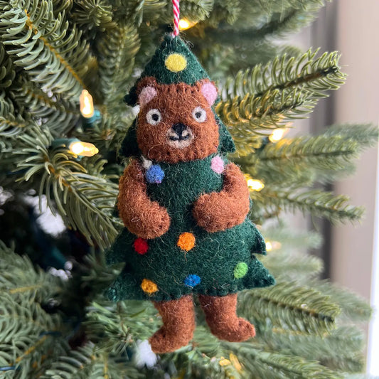 Bear in Christmas Tree Knit Wool Ornament