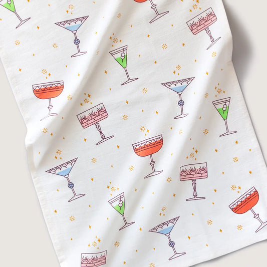 Festive Cocktails Holiday Screen Printed Tea Towel