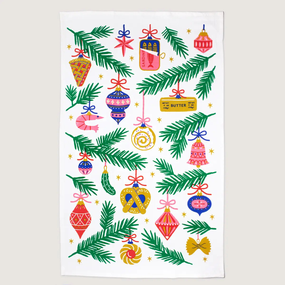 Food Ornaments Holiday Screen Printed Tea Towel