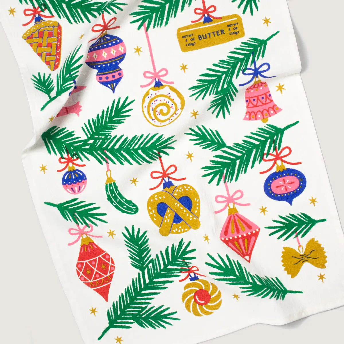 Food Ornaments Holiday Screen Printed Tea Towel