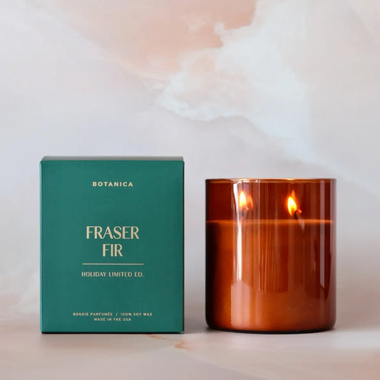 Holiday Fraser Fir Glass Double Wick Candle