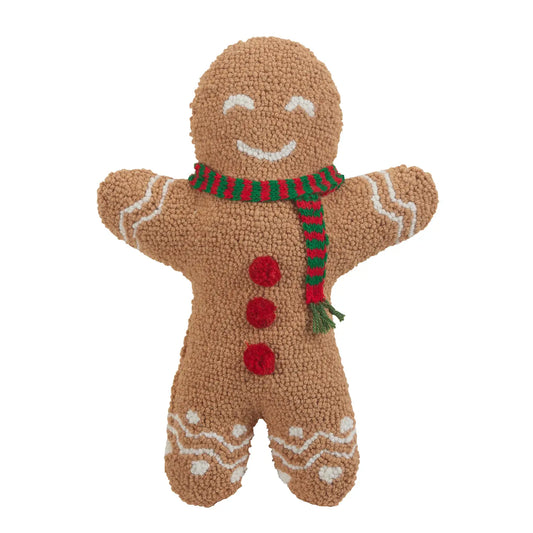 Gingerbread Man Hooked Wool Holiday 12" x 16" Shaped Throw Pillow