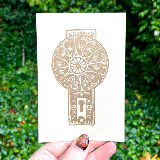 Brass Doorknob 4" x 6" Linocut Art Print