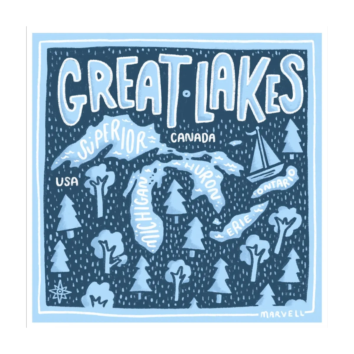 Great Lakes 8.5" x 8.5" Illustrated Print