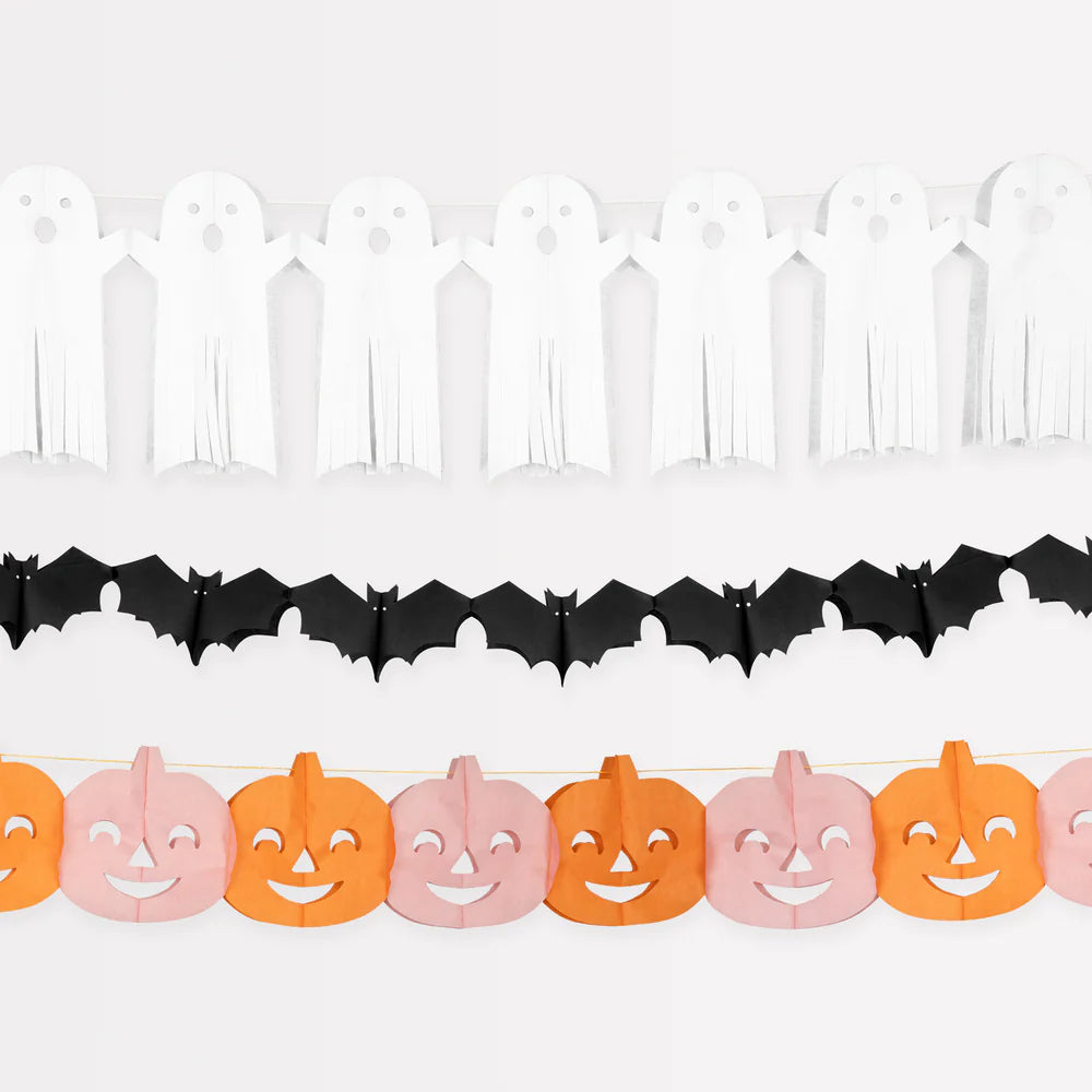 Halloween Ghost, Bat, and Pumpkin 6' Tissue Paper Garlands (Set of 3)