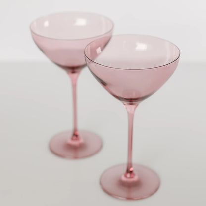 Handblown Rose Pink Colored Martini Glass