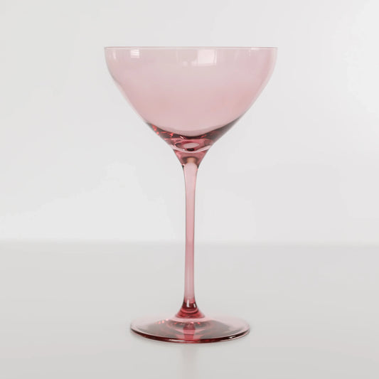 Handblown Rose Pink Colored Martini Glass