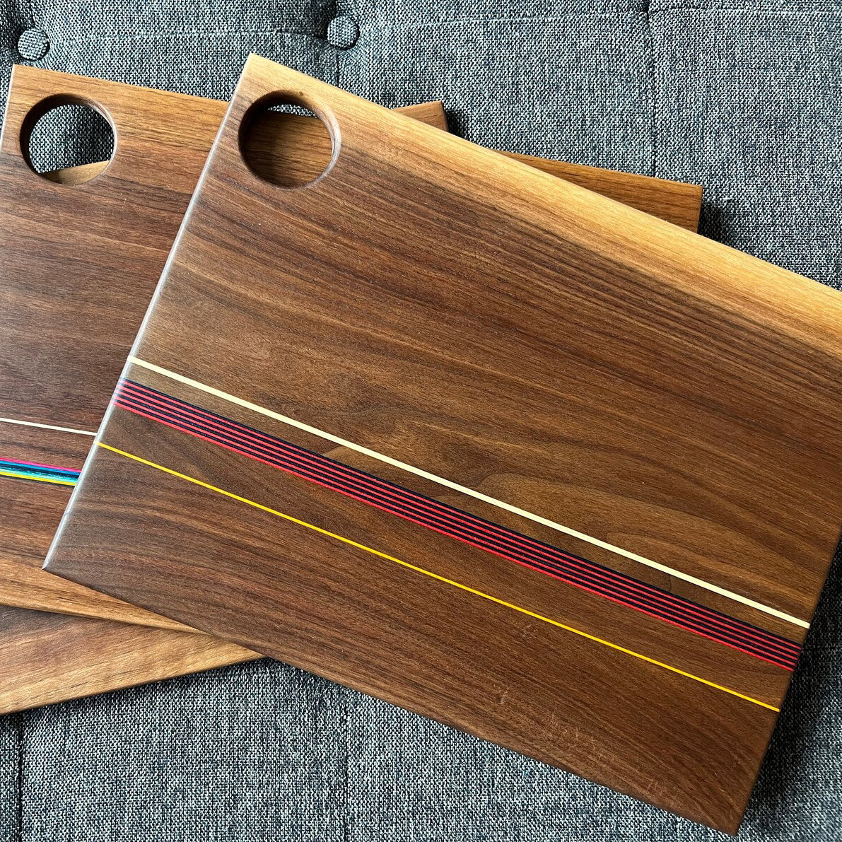 Rectangle Walnut Wood Cutting or Serving Board With Colored Stripes