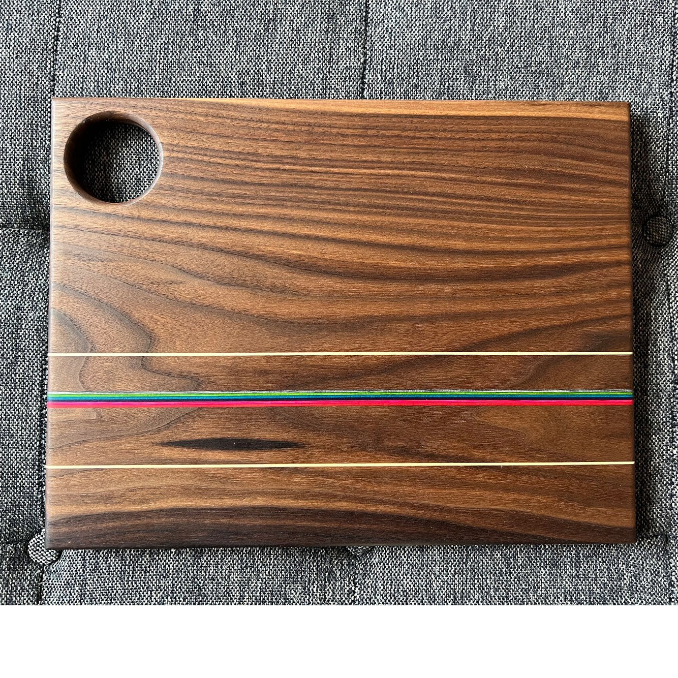 Rectangle Walnut Wood Cutting or Serving Board With Colored Stripes