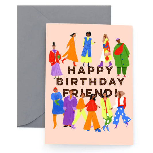 Happy Birthday Friend Illustrated Greeting Card