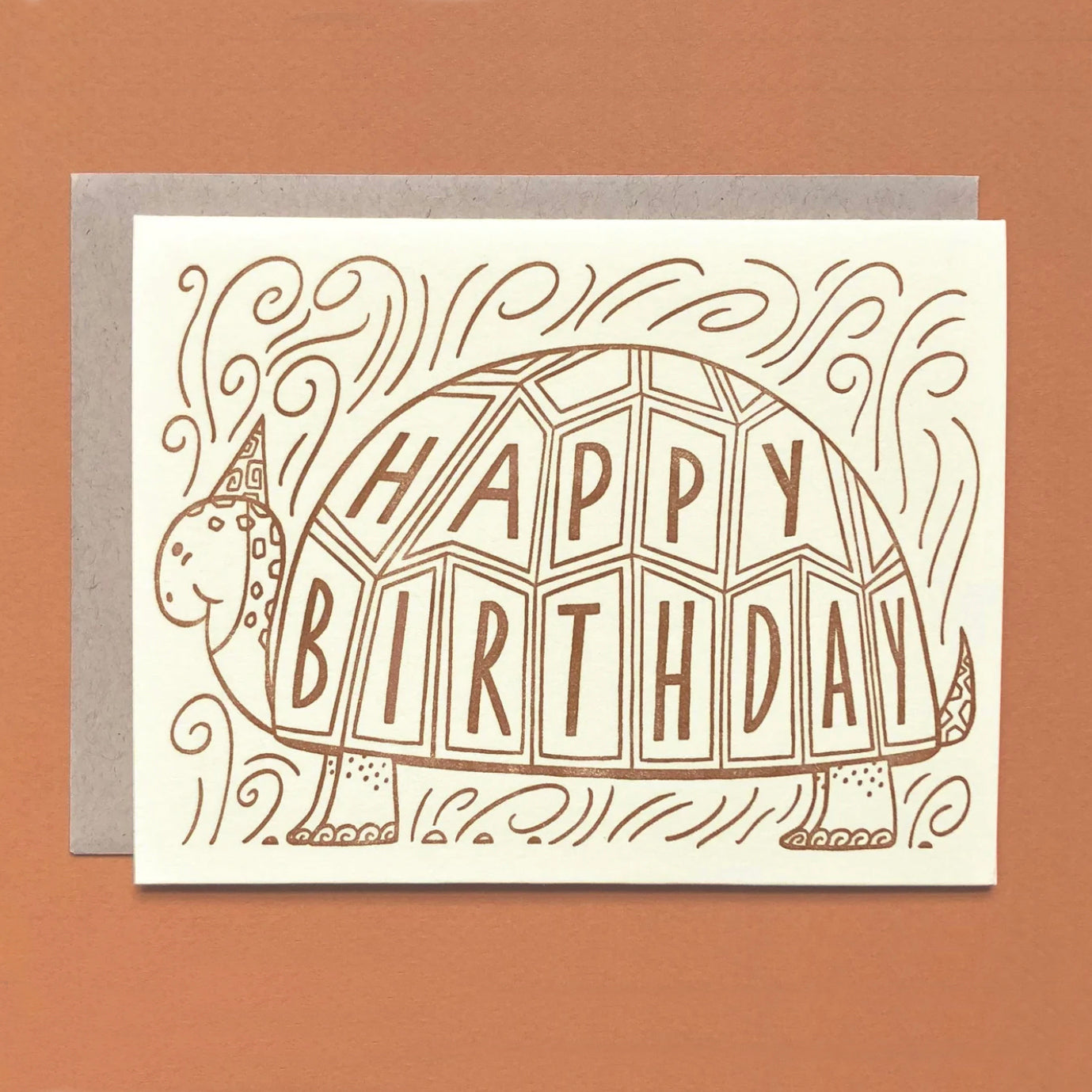 Happy Birthday Turtle Bronze Letterpress Card