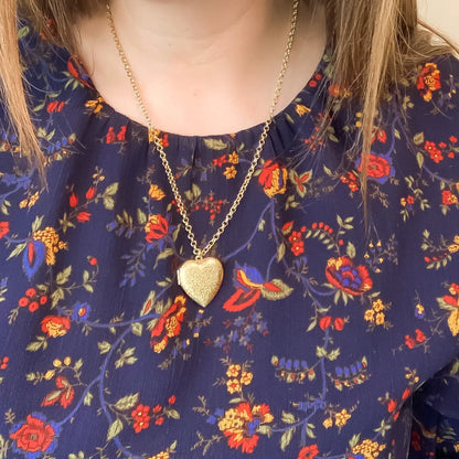 Textured Brass Heart Locket Necklace