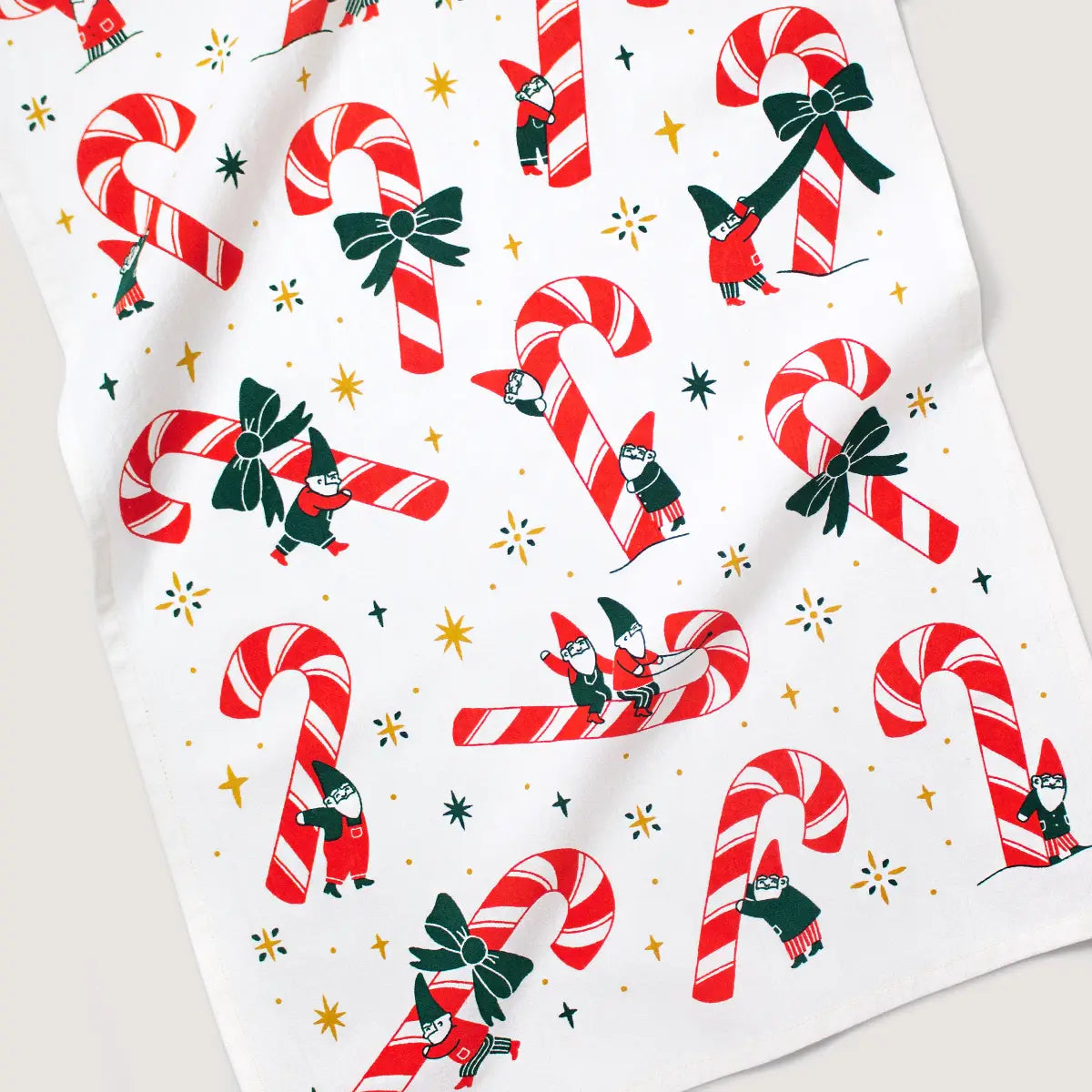 Gnome Candy Cane Holiday Screen Printed Tea Towel