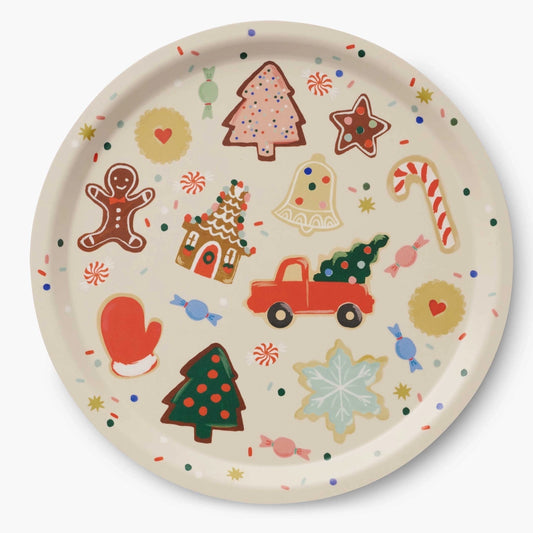 Holiday Cookies 12" Round Birch Serving Tray