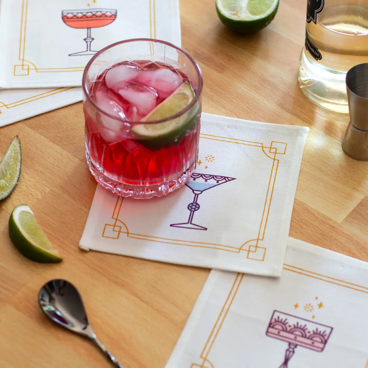 Festive Cocktails Screen Printed Cocktail Napkins (Set of 4)