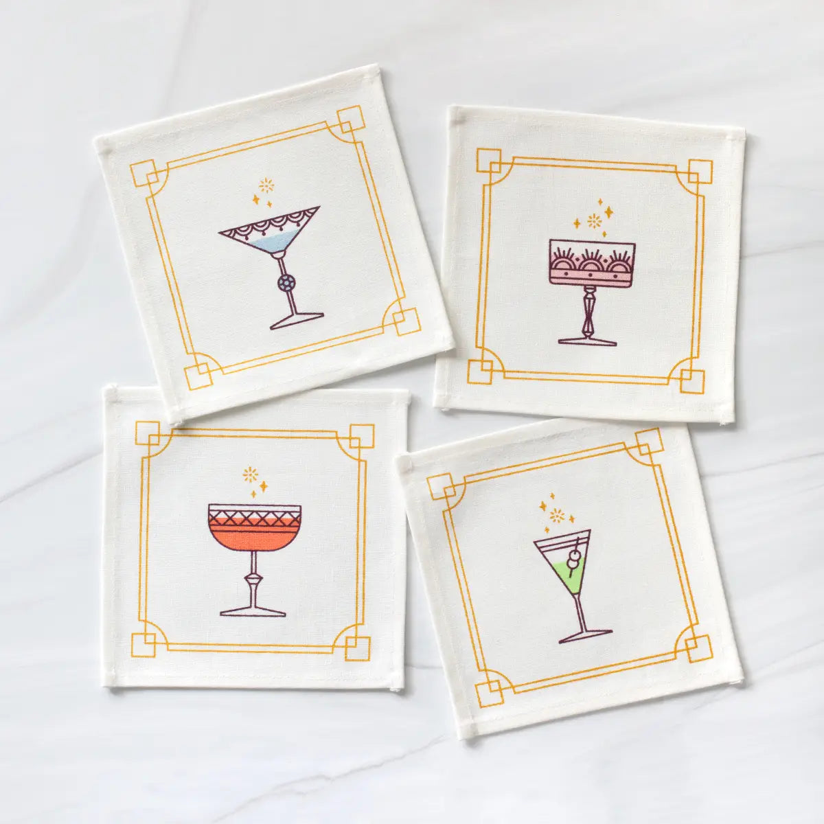 Festive Cocktails Screen Printed Cocktail Napkins (Set of 4)
