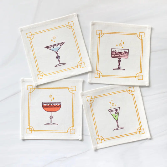 Festive Cocktails Screen Printed Cocktail Napkins (Set of 4)