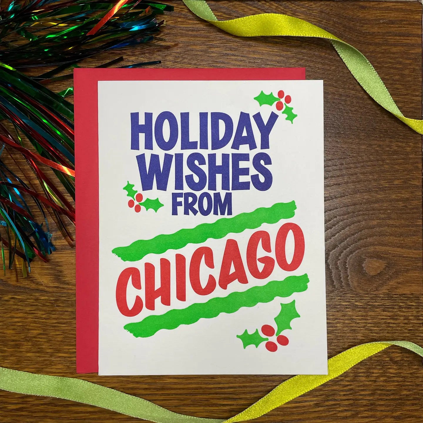Holiday Wishes from Chicago Painted Sign Letterpress Greeting Card