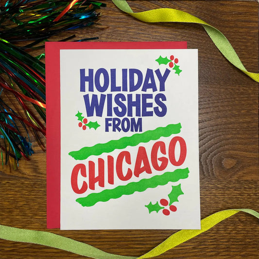 Holiday Wishes from Chicago Painted Sign Letterpress Greeting Card