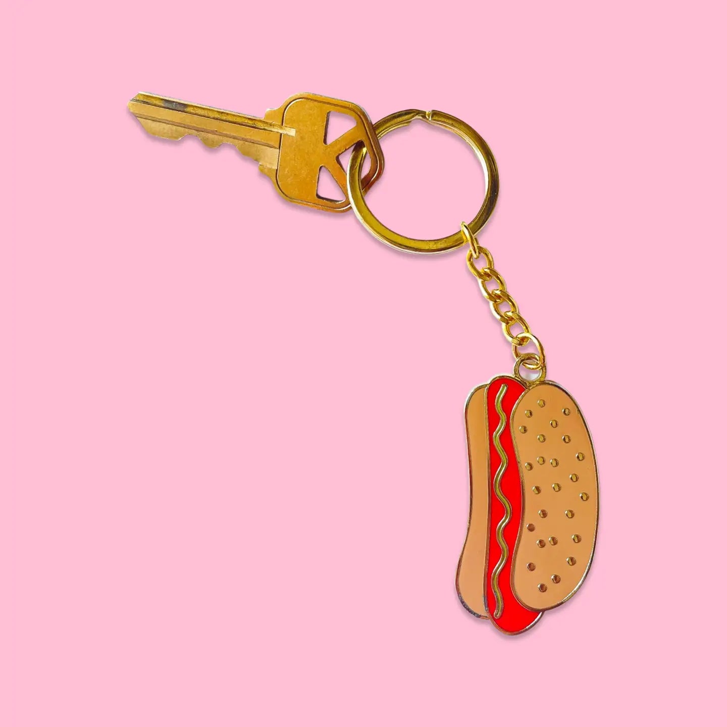 Hot Dog Enamel Keychain