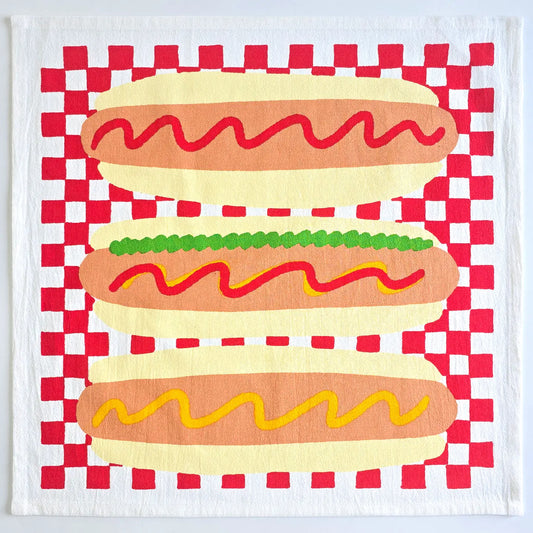 Hot Dog Silkscreened Flour Sack Tea Towel
