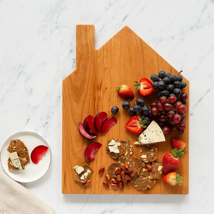 House Shaped Solid Cherry Wood Cutting or Serving Board