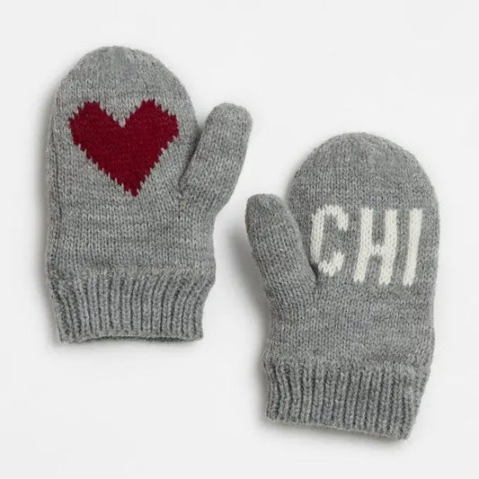 Chicago Love Heart Knit Toddler Mittens