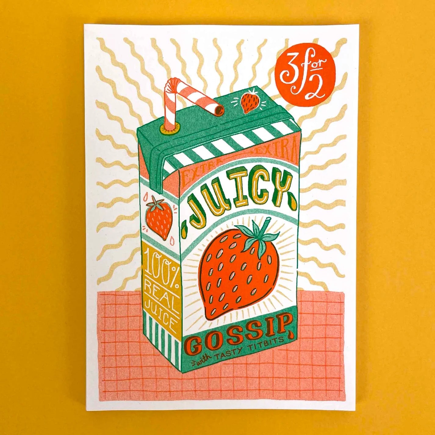 Juicy Gossip Juice Box 5.75" x 8.25" Risograph Print