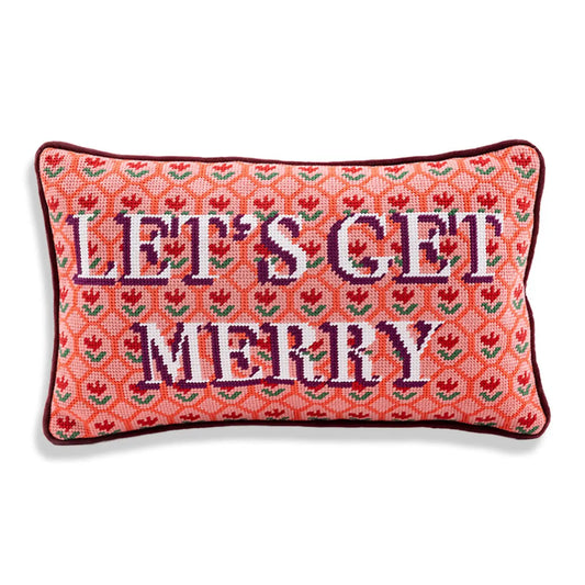 Let's Get Merry Needlepoint Holiday Lumbar Pillow