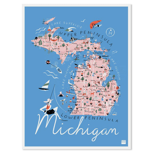 Michigan State Illustrated Map 11" x 14" Archival Print