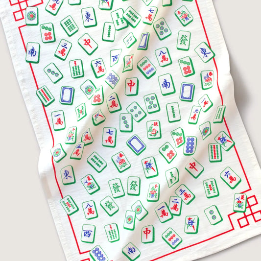 Mah Jong Tiles Screen Printed Tea Towel